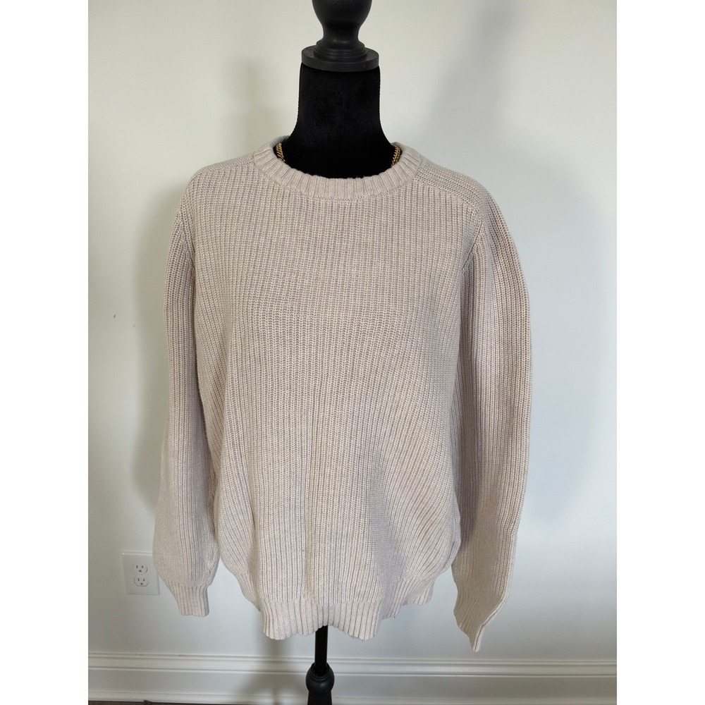 Lands End Drifter Sweater Mens Large Tall Oatmeal Beige Shaker Knit Crewneck
